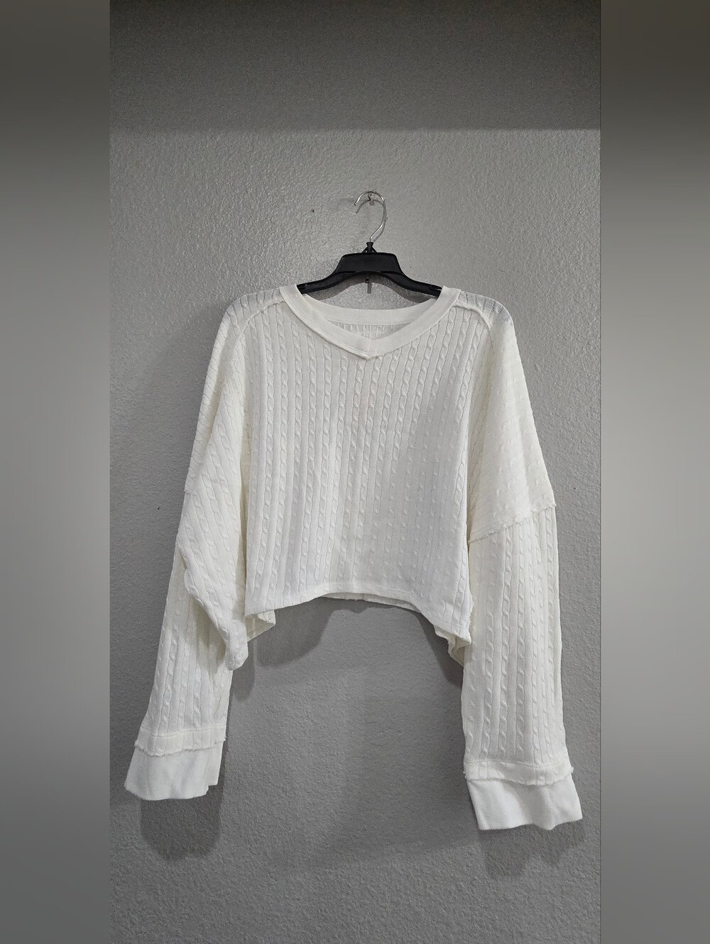 We The Free Long Sleeve Knit Crop Top  White M NWT